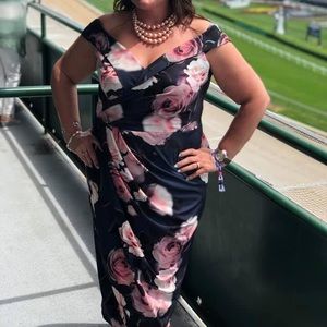 City Chic Evening Dress Grey & Blush Floral